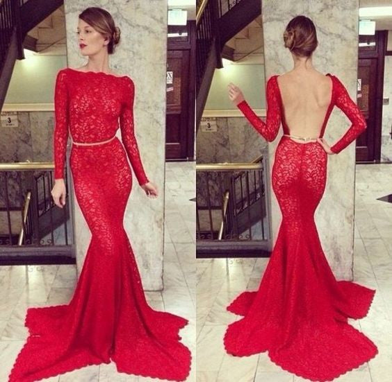 red prom dress,backless Prom Dress,long ...